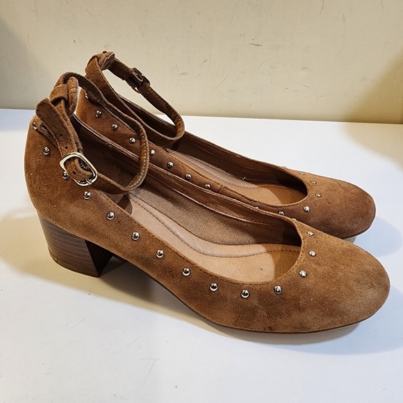 MONTANA tan Suede Leather Mary Jane block heels shoes size 9M - Picture 2 of 12
